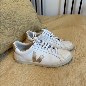 Veja Campo Women's White and Gold Casual Sneakers